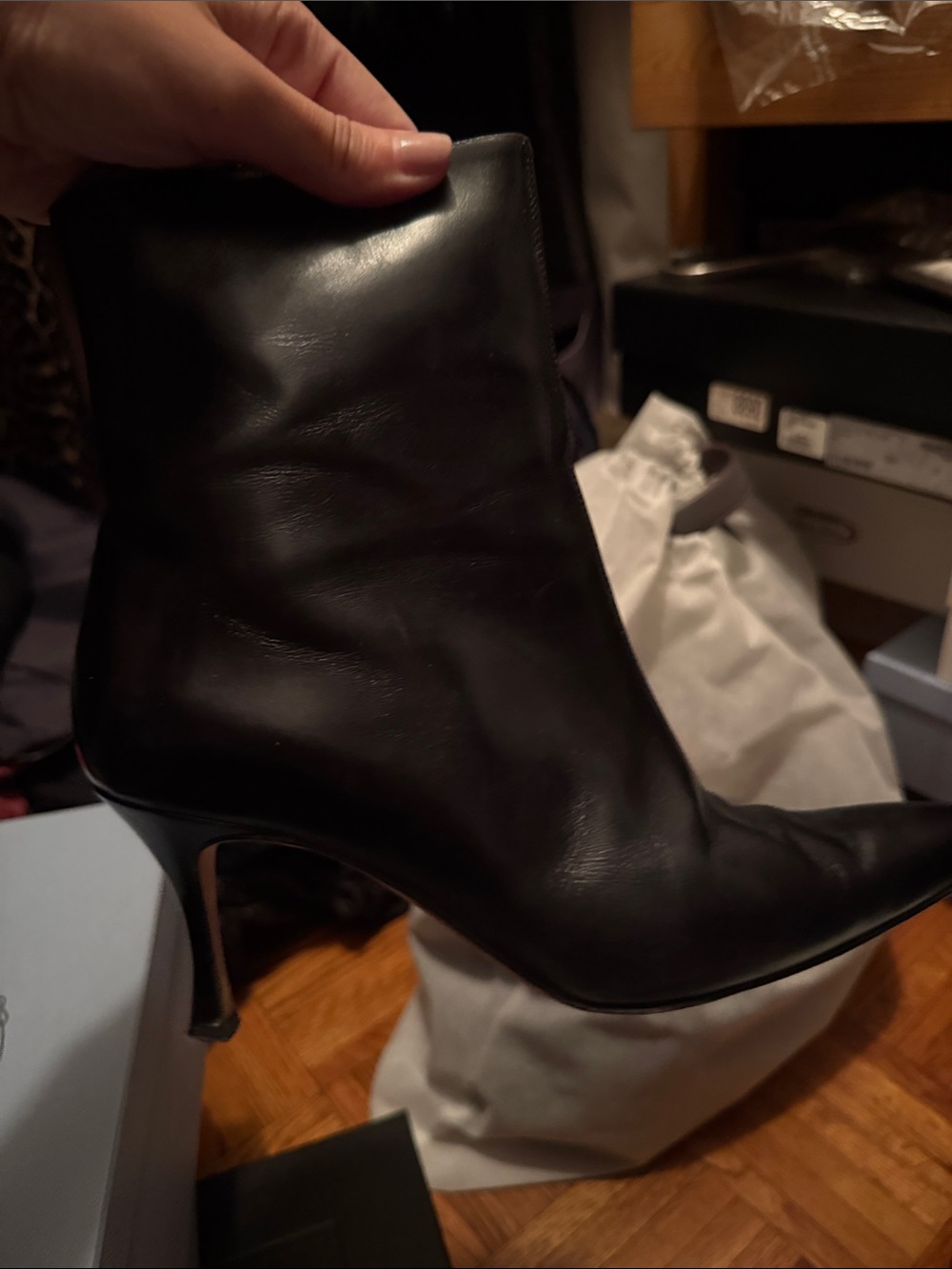 Manolo Blahnik Black Leather Pointed-Toe Stiletto Ankle Boots - Women's